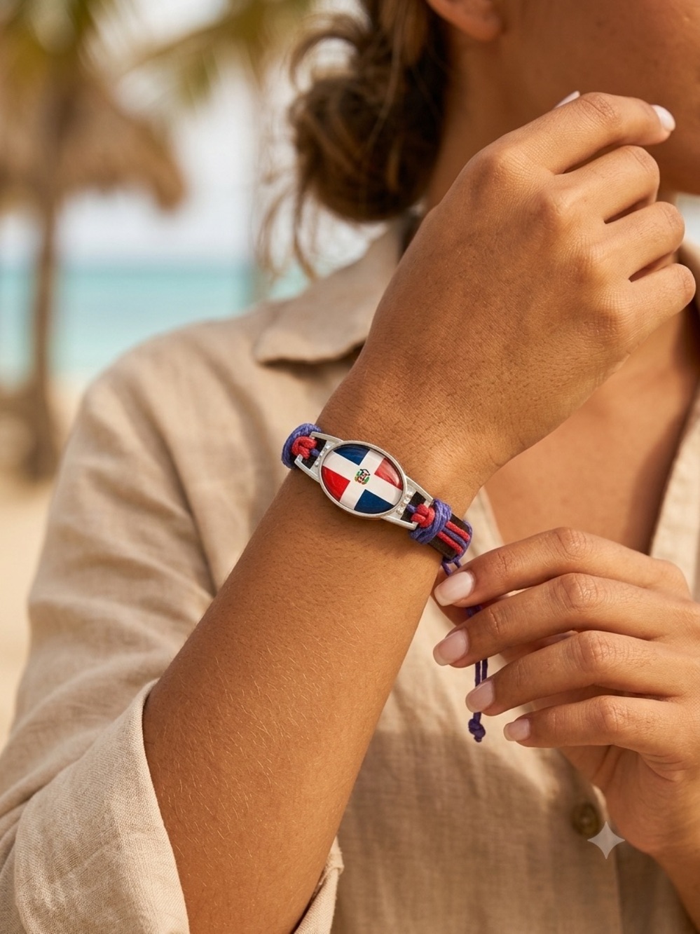 Dominican Flag Cord Bracelet - Red, Blue, White